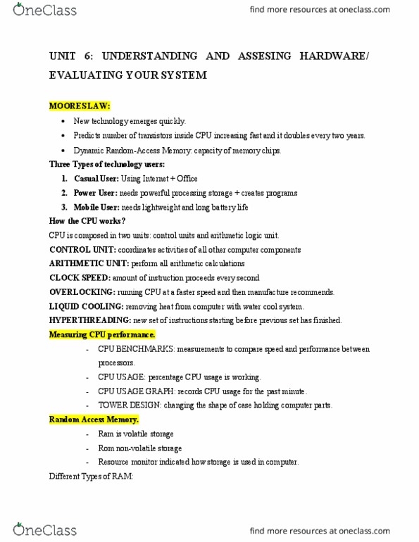 BTM 200 Chapter Notes - Chapter 6: Arithmetic Logic Unit, Hdmi, Adware thumbnail