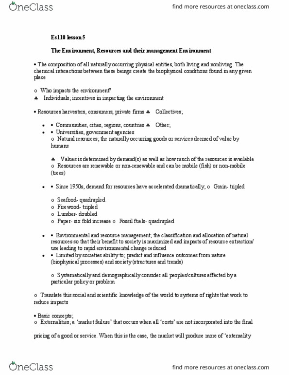 ES110 Lecture Notes - Lecture 5: Externality, Market Failure thumbnail