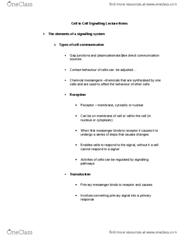 BIO 1140 Lecture Notes - Signal Transduction, Cell Signaling, Plasmodesma thumbnail