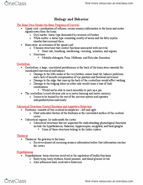 PSY 200 Lecture Notes - Lecture 10: Midbrain, Lobotomy, Heart Rate thumbnail