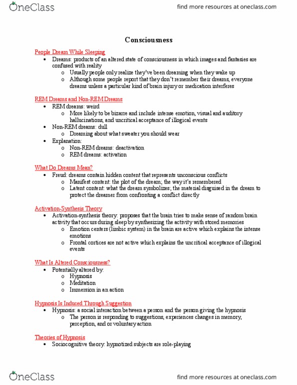 PSY 200 Lecture Notes - Lecture 16: Limbic System, Hypnosis thumbnail