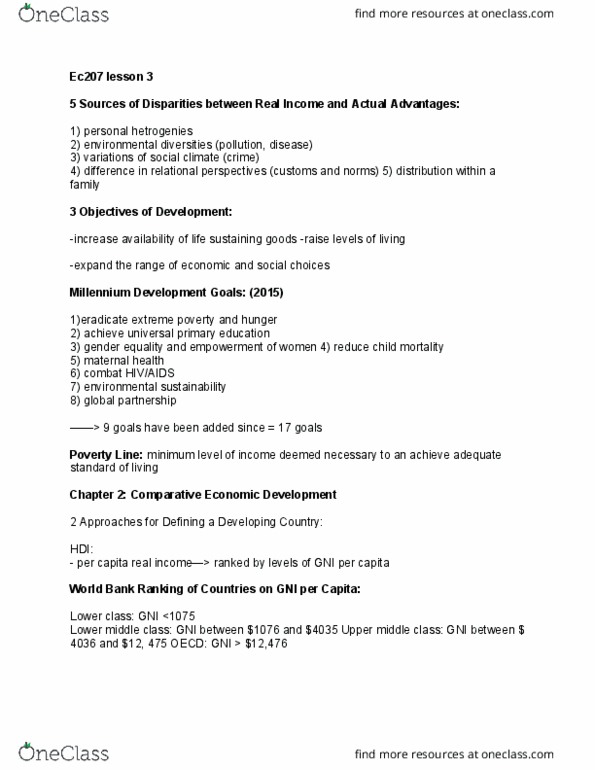EC207 Lecture Notes - Lecture 3: Millennium Development Goals, Upper Middle Class, Lower Middle Class thumbnail