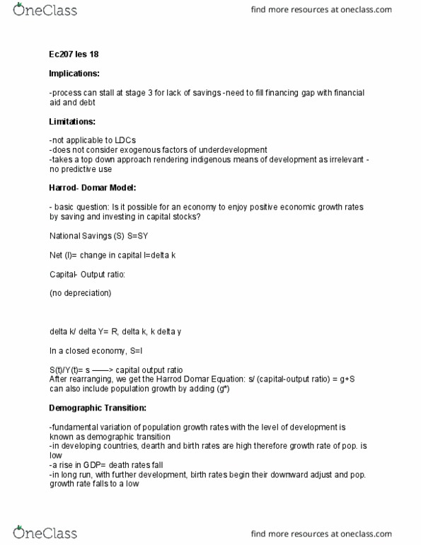 EC207 Lecture Notes - Lecture 18: Demographic Transition, Autarky thumbnail