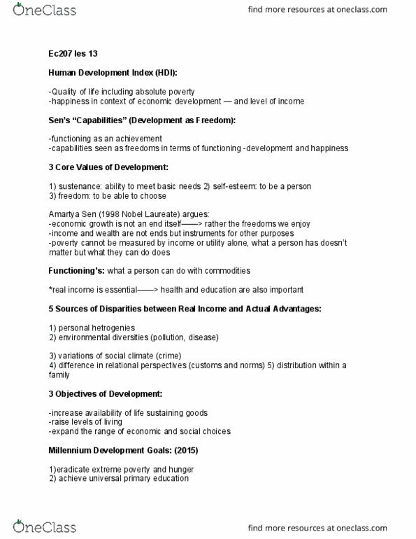 EC207 Lecture Notes - Lecture 13: Millennium Development Goals, Amartya Sen thumbnail