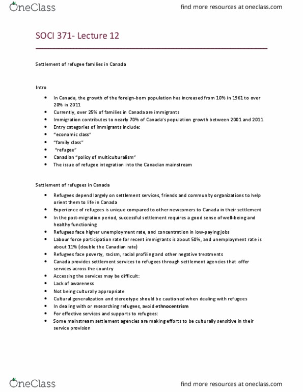 SOCI 371 Lecture Notes - Lecture 12: Ethnocentrism, Intersectionality thumbnail