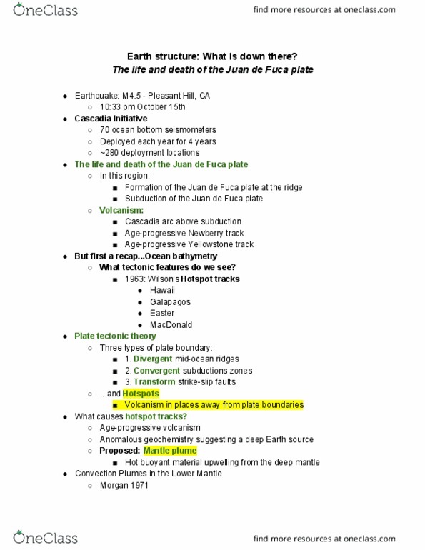 EPS C20 Lecture Notes - Lecture 12: Geochemistry, Juan De Fuca Plate, Seismic Tomography thumbnail