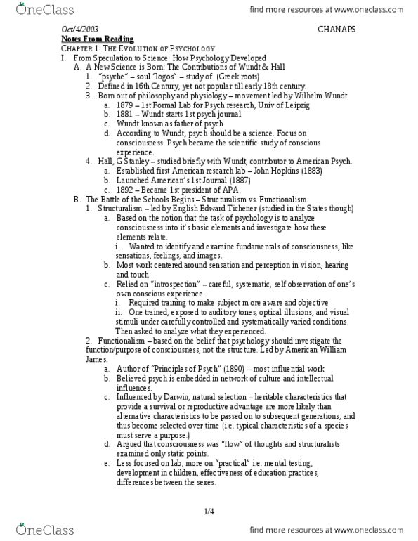 PSYC 1001 Chapter Notes - Chapter 1: Wilhelm Wundt, Behaviorism, Psychology Today thumbnail