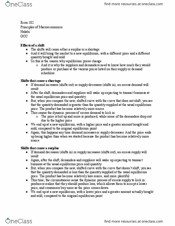 ECON 102 Lecture Notes - Lecture 26: Equilibrium Point, Shortage, Economic Equilibrium thumbnail