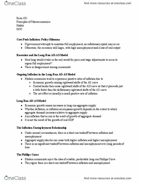 ECON 102 Lecture Notes - Lecture 24: Disinflation, Aggregate Demand, Laffer Curve thumbnail