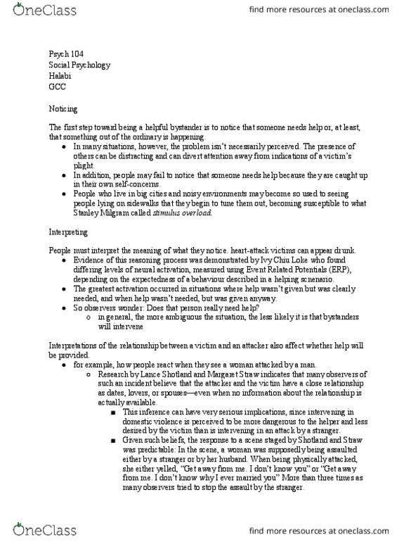 PSYCH 104 Lecture Notes - Lecture 25: Stanley Milgram, Psych, Murder Of James Bulger thumbnail