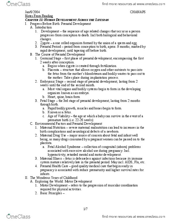 PSYC 1001 Chapter Notes - Chapter 11: Preterm Birth, Prenatal Development, Fetal Alcohol Spectrum Disorder thumbnail