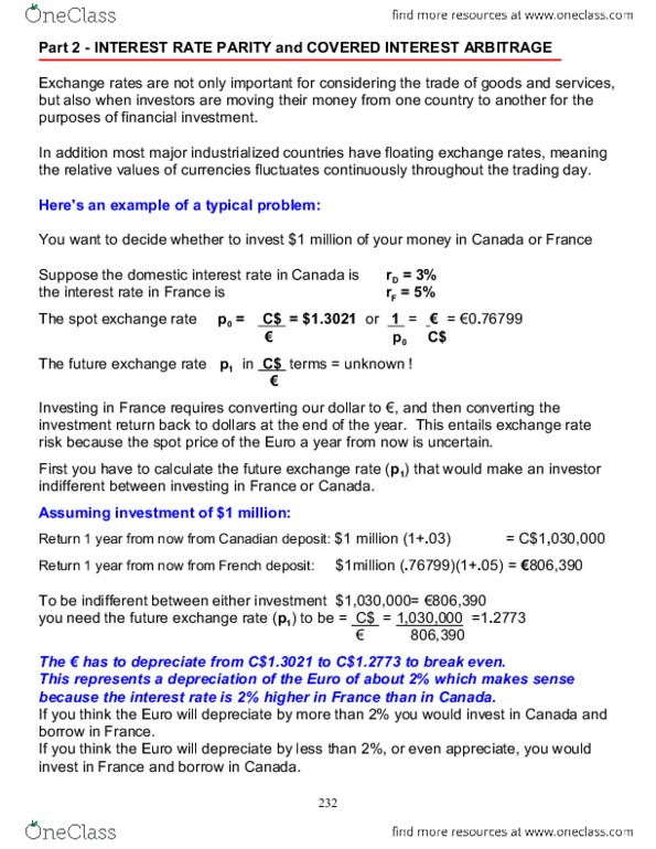 COMM 220 Chapter Notes -Foreign Exchange Spot, Interest Rate Parity, Spot Contract thumbnail
