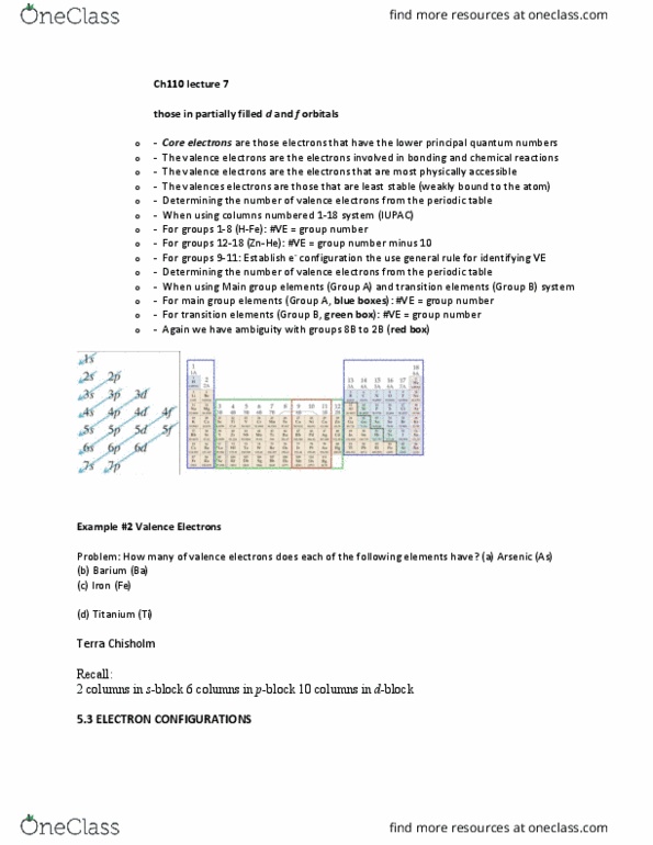 CH110 Lecture Notes - Lecture 7: Barium, Electron Configuration, Arsenic thumbnail