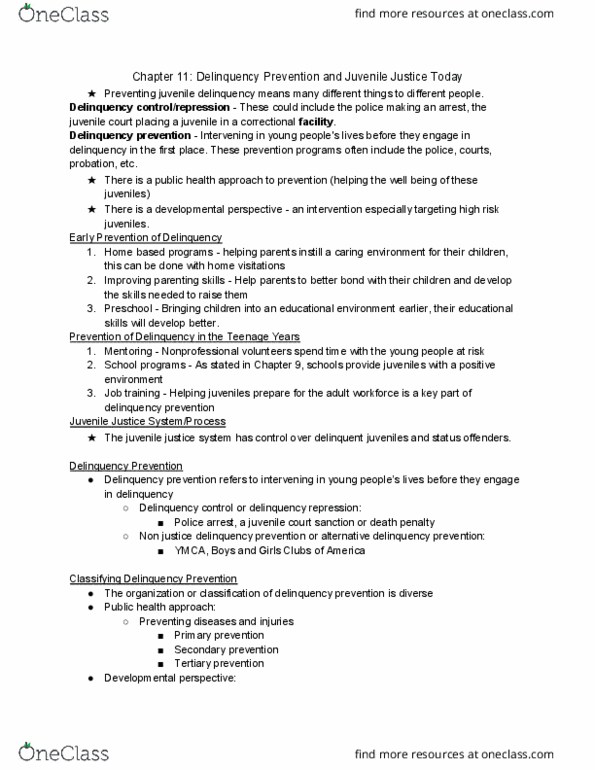 01:202:322 Lecture Notes - Lecture 11: Juvenile Delinquency, Juvenile Court, Public Health thumbnail