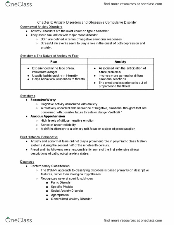 01:830:340 Lecture Notes - Lecture 6: Obsessive–Compulsive Disorder, Social Anxiety Disorder, Generalized Anxiety Disorder thumbnail