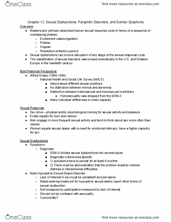 01:830:340 Lecture Notes - Lecture 12: Human Sexual Response Cycle, Gender Dysphoria, Sexual Dysfunction thumbnail