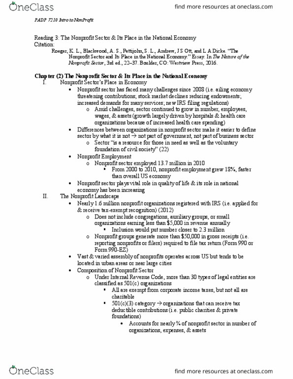 PADP 7210 Chapter Notes - Chapter 3: Internal Revenue Code, Westview Press thumbnail