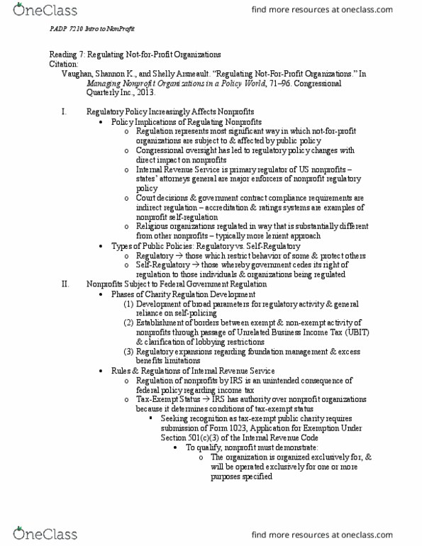 PADP 7210 Chapter Notes - Chapter 7: 527 Organization, Tax, Unintended Consequences thumbnail