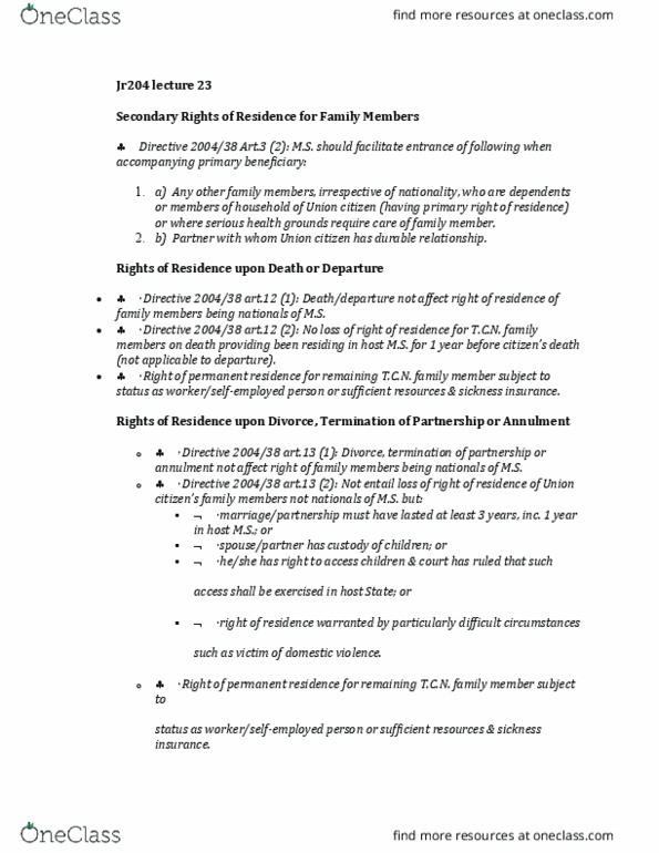 JN204 Lecture Notes - Lecture 23: Permanent Residence thumbnail