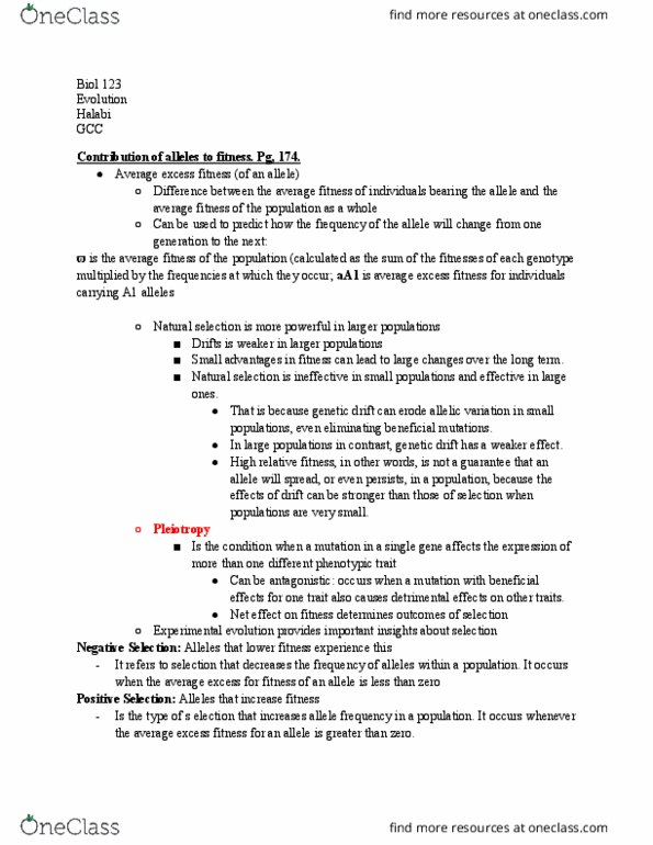 BIOL 123 Lecture Notes - Lecture 6: Sickle-Cell Disease, Balancing Selection, Zygosity thumbnail