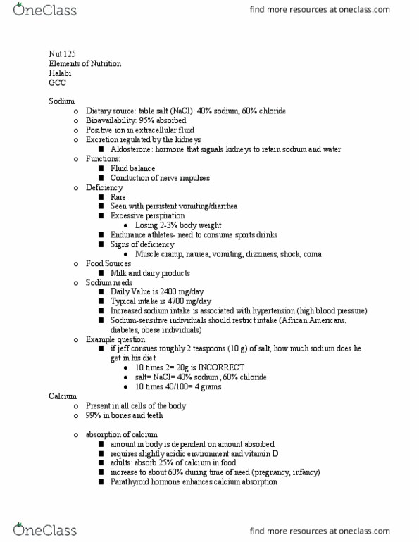 NUTR 125 Lecture Notes - Lecture 27: Fluid Balance, Extracellular Fluid, Cramp thumbnail