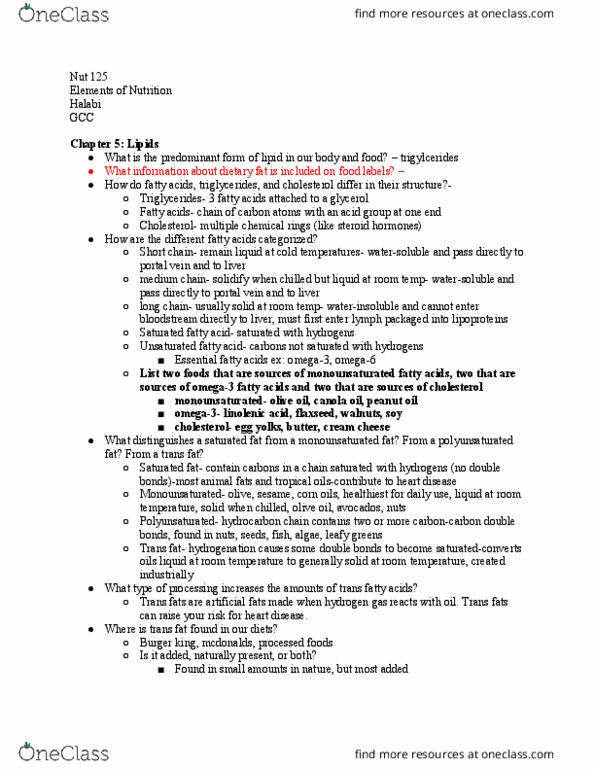 NUTR 125 Chapter Notes - Chapter 5: Energy Density, Peanut Oil, Adipose Tissue thumbnail