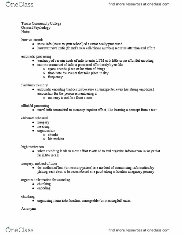 PSY 111 Lecture Notes - Lecture 17: Tunxis Community College, Encoding Specificity Principle, Multiple Choice thumbnail