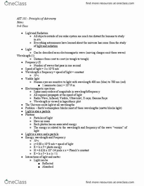 AST 101 Lecture Notes - Lecture 3: Electromagnetic Spectrum, Logarithmic Scale, Nanometre thumbnail