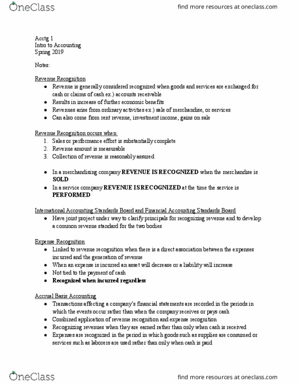 ACCTG 1 Lecture Notes - Lecture 18: International Accounting Standards Board, Financial Accounting Standards Board, Accounts Receivable thumbnail