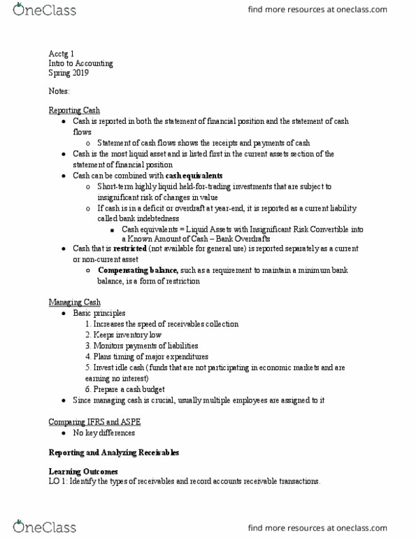 ACCTG 1 Lecture Notes - Lecture 28: Cash Cash, Market Liquidity, Current Liability thumbnail