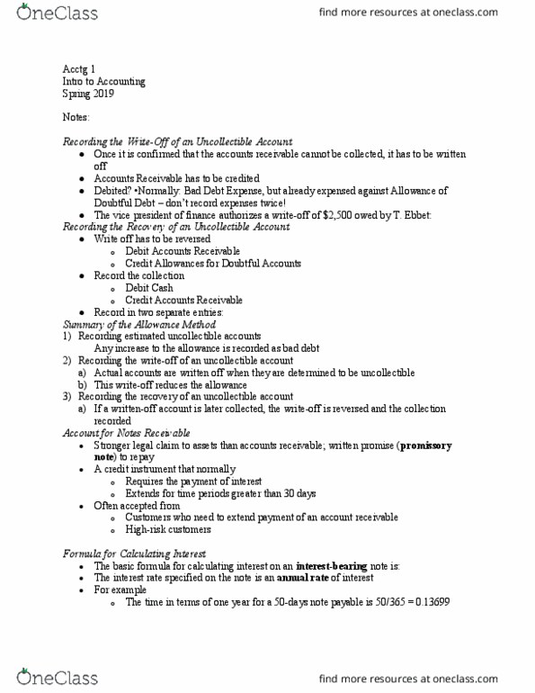 ACCTG 1 Lecture Notes - Lecture 30: Promissory Note, Accounts Receivable, Book Value thumbnail