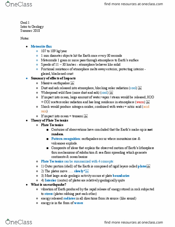 GEOLOGY 1 Lecture Notes - Lecture 29: Plate Tectonics, Seafloor Spreading, Pattern Recognition thumbnail