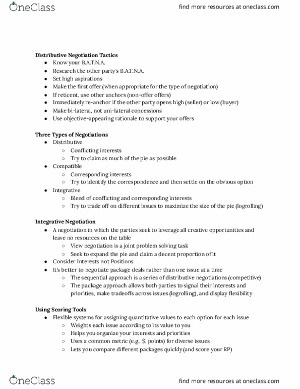 MGMT 160 Lecture Notes - Lecture 16: Negotiation thumbnail