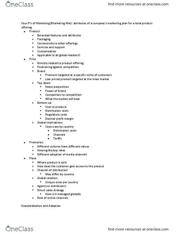 AFM333 Chapter Notes - Chapter 11: Value Proposition, Profit Margin, Marketing Mix thumbnail