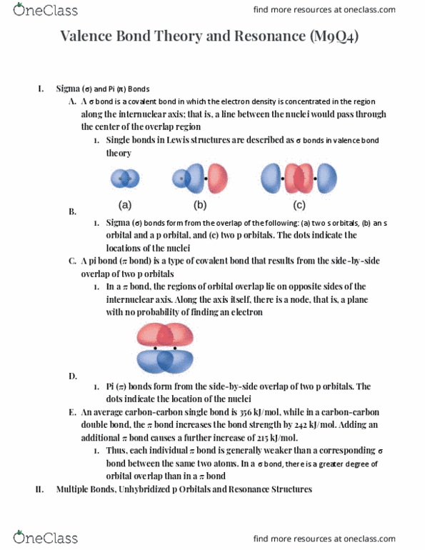 CHEM 103 Chapter Notes - Chapter M9Q4: Covalent Bond, Valence Bond Theory, Pi Bond thumbnail