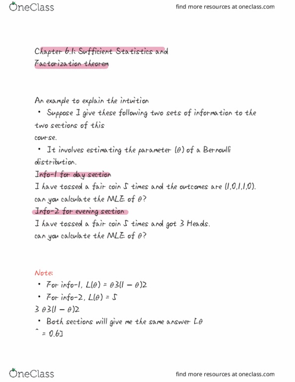 STAB57H3 Lecture Notes - Lecture 27: Bernoulli Distribution, Fair Coin, Sufficient Statistic thumbnail