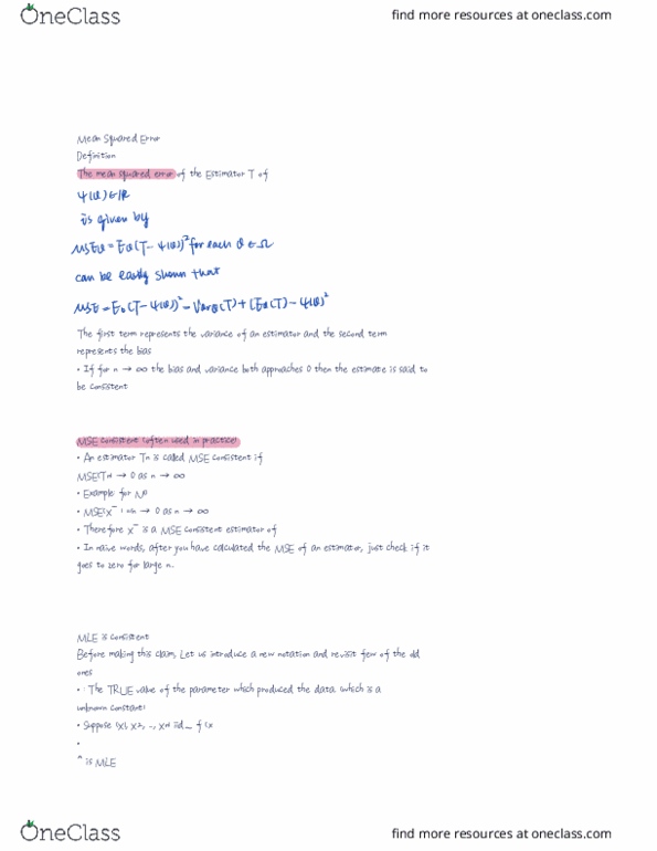 STAB57H3 Lecture Notes - Lecture 26: Mean Squared Error, Consistent Estimator, Independent And Identically Distributed Random Variables thumbnail