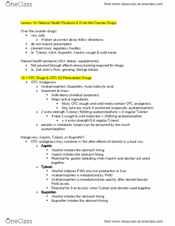 PS268 Lecture Notes - Lecture 13: Natural Health Product, Tylenol (Brand), Paracetamol thumbnail