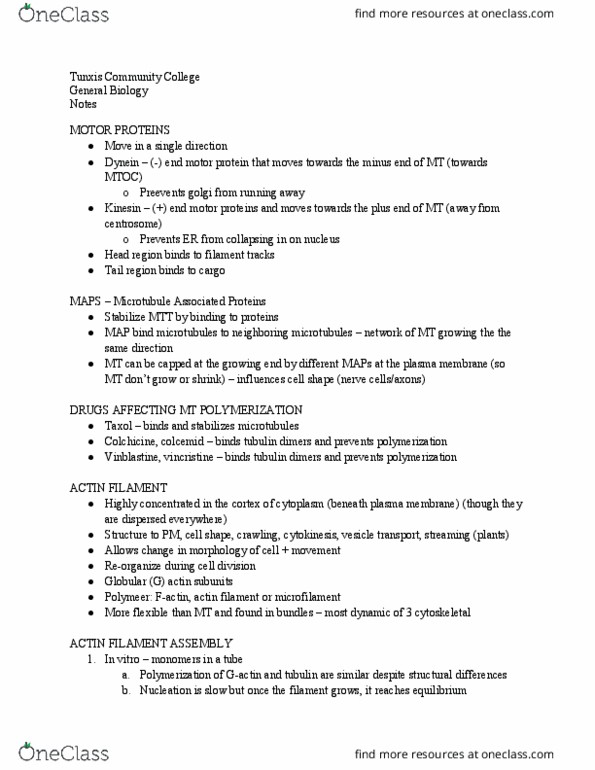 BIO 121 Lecture Notes - Lecture 17: Tunxis Community College, Vincristine, Cell Membrane thumbnail