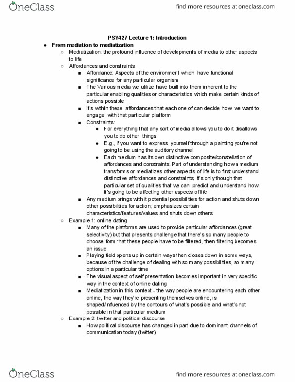 PSY427H1 Lecture Notes - Lecture 1: Conservative Force, Megaphone, Wield thumbnail