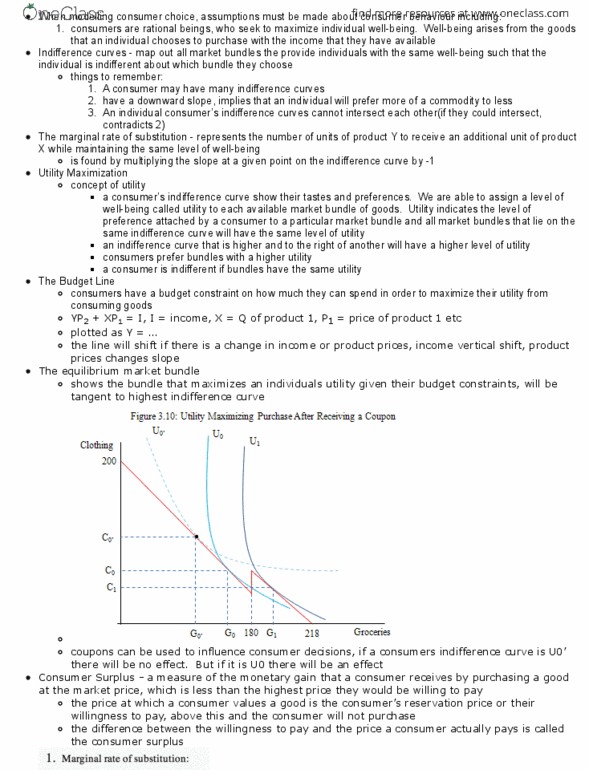 EC260 Lecture Notes - Indifference Curve, Budget Constraint, Economic Surplus thumbnail