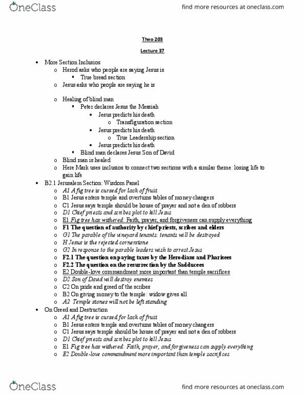 THEO 203 Lecture Notes - Lecture 37: Sadducees, New Revised Standard Version, Jesus Predicts His Betrayal thumbnail