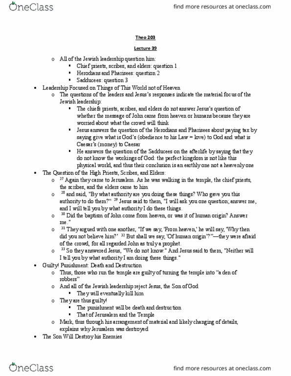 THEO 203 Lecture Notes - Lecture 39: Pharisees, Sadducees, Messiah In Judaism thumbnail