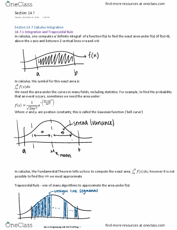 MATH 2370 Lecture Notes - Lecture 1: Trapezoidal Rule, Gaussian Function, Matlab thumbnail