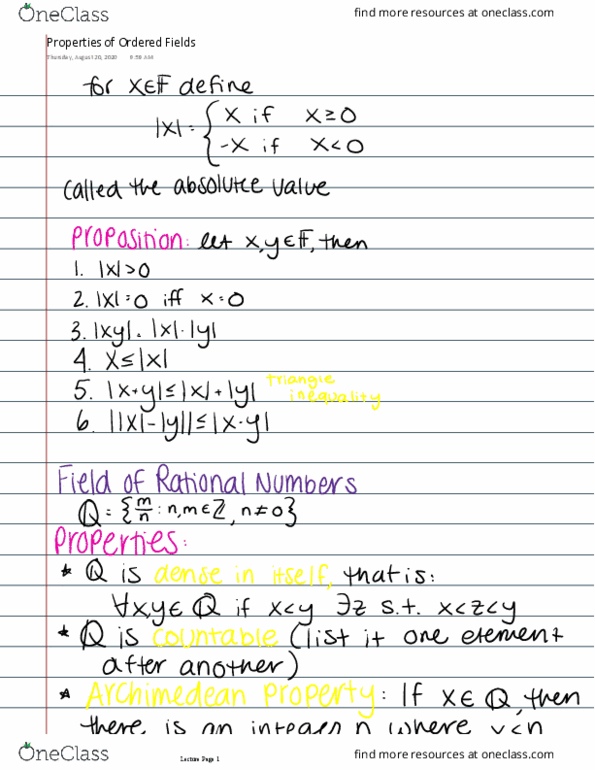 MATH 4301 Lecture 7: Properties of Ordered Fields thumbnail