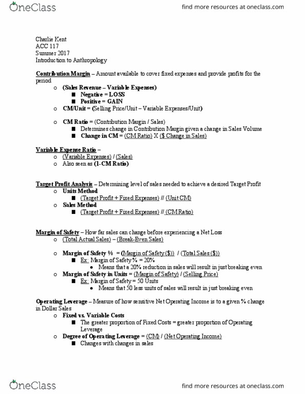 ACC 117 Lecture Notes - Lecture 24: Earnings Before Interest And Taxes, Fixed Cost, Income Statement thumbnail