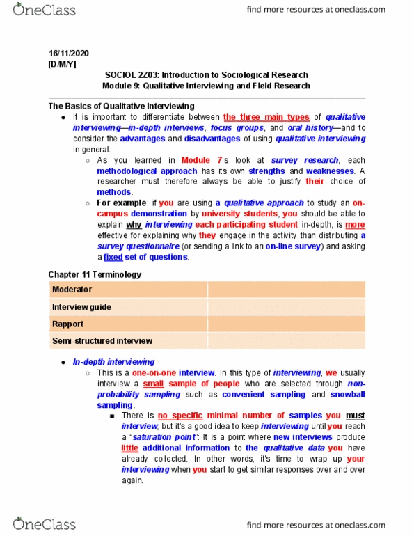 SOCIOL 2Z03 Lecture Notes - Lecture 9: Face Validity, Thick Description, The Focus Group thumbnail