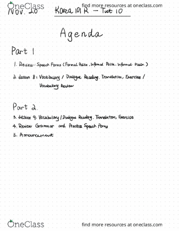 KOREA101R Lecture Notes - Lecture 10: Cites, Adverb, Sestertius thumbnail
