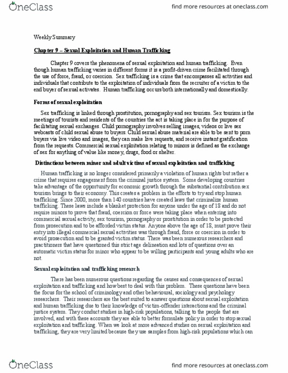 CRIM 316 Chapter Notes - Chapter 5, 9, 12: Sex Trafficking, Sex Tourism, Intellectual Disability thumbnail