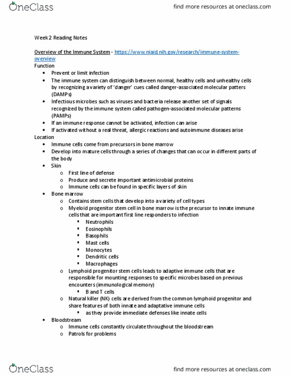 BPK 140 Chapter Notes - Chapter 2: Natural Killer Cell, Lymphopoiesis, Adaptive Immune System thumbnail